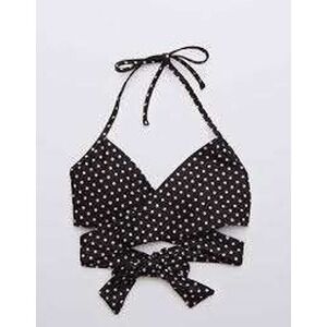 Aerie Polka Dot Halter Bikini Top Black‎ White XS